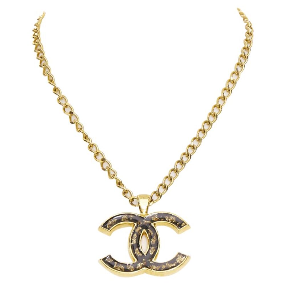 Chanel gold resin CC logo pendant short chain necklace